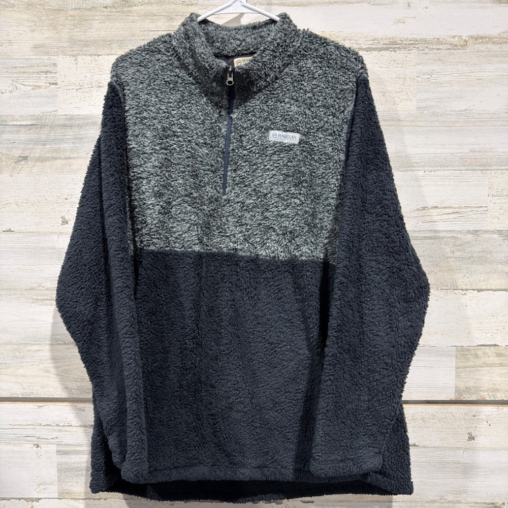 Magellan Outdoors Fleece Pullover Men 2X Black Grey Sherpa EUC